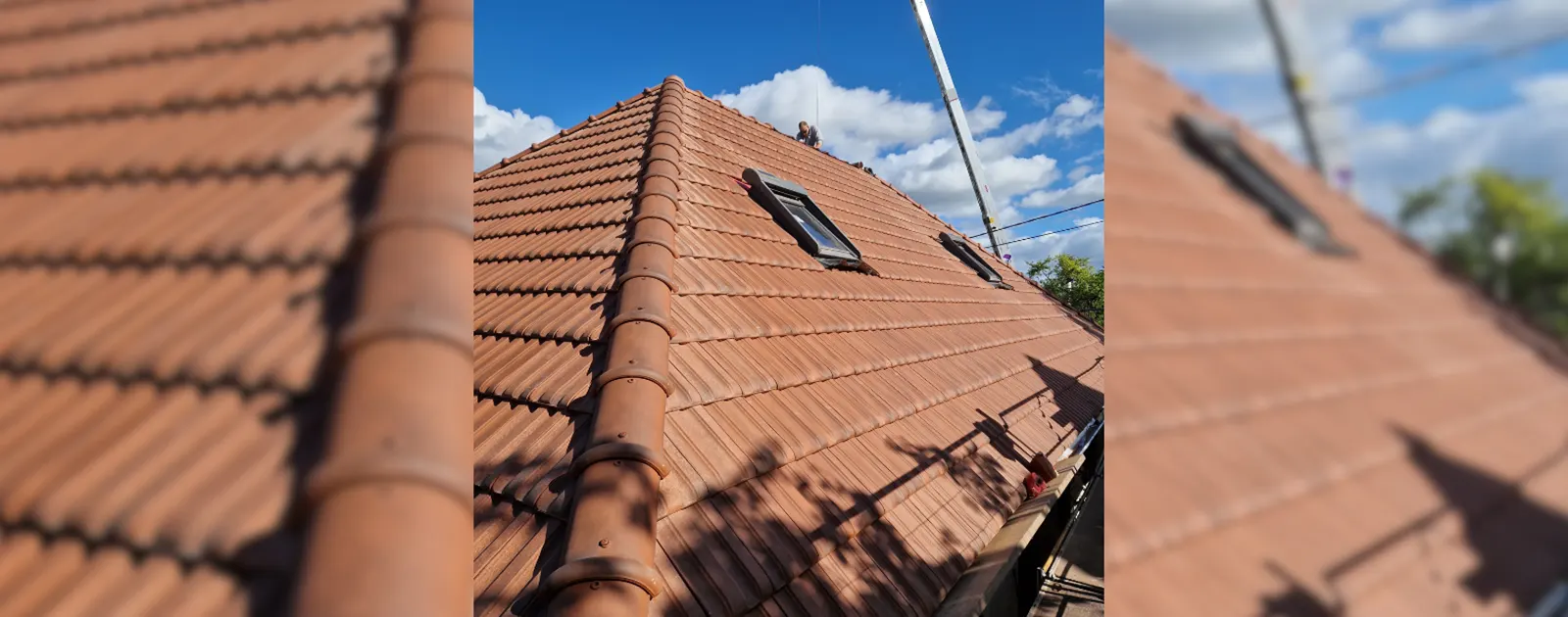 Toiture terminée en tuiles terre cuite avec Velux reposés à Rosheim